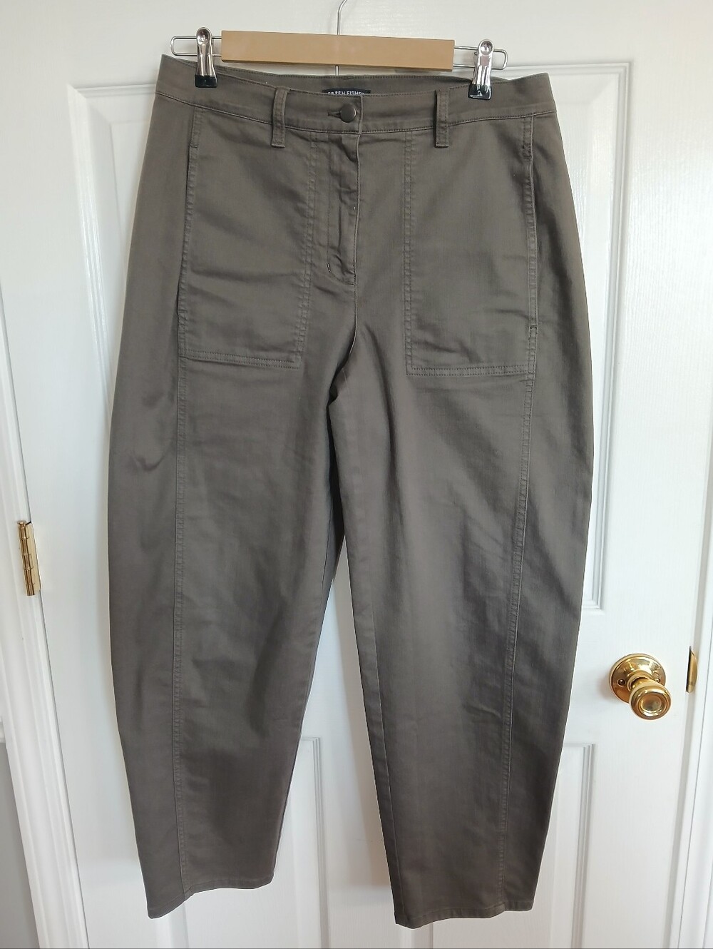 Eileen Fisher Olive Ankle Lantern Jeans Boho Barrell Office Business Casual
